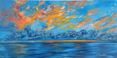 Sunset Orange Sky Painting Ocean Painting