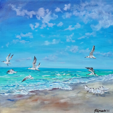 Beach Sea Painting Seagulls Painting Seascape Sardinia