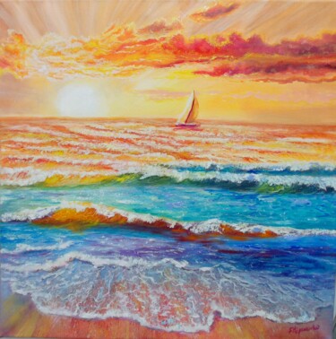 Sailboat On Sunset Ocean Painting Seascape