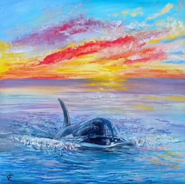 Orca Whale At Sunset Painting Original Oil On Canvas