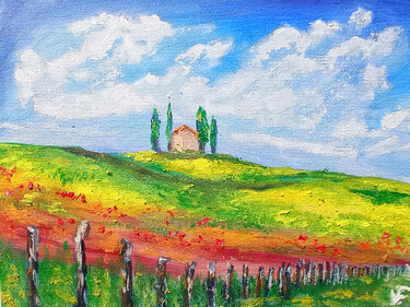 Tuscany Landscape Painting Italian Yellow Green Field Origin