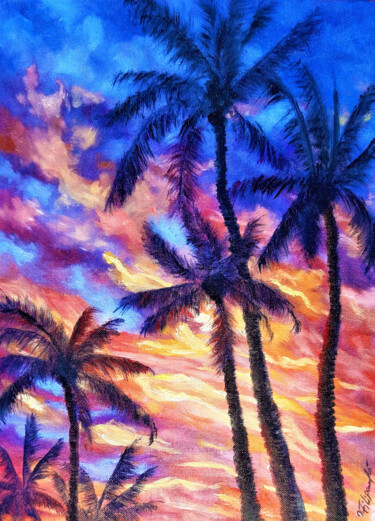 Hawaii Tropical Sunset Painting Palm Trees