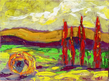 Red Tuscany Landscape Painting