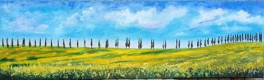 Italian Cypresses Yellow Field Painting Landscape.