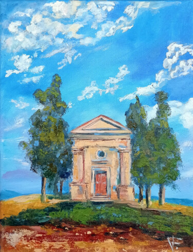 Italian Chapel On  Meadow Summer Painting