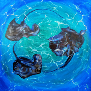 Stingrays Painting Underwater Animal Original Art