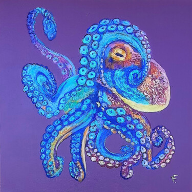 Octopus Bright Colors Painting Original Oil On Canvas