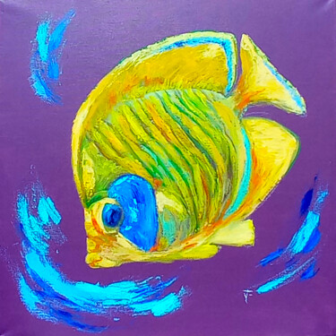 Yellow Fish Bright Colors Painting Original Oil On Canvas Ar