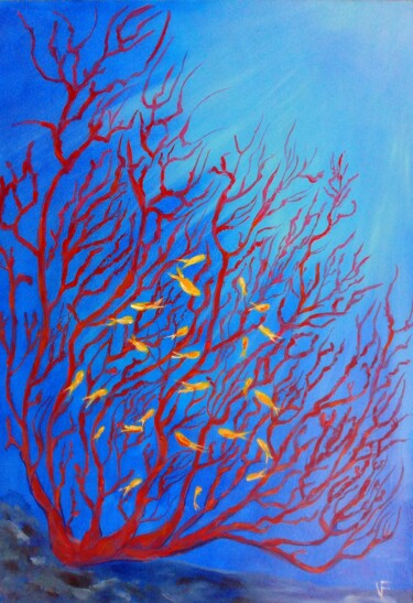 Red Coral Painting Underwater Seascape Original Painting.