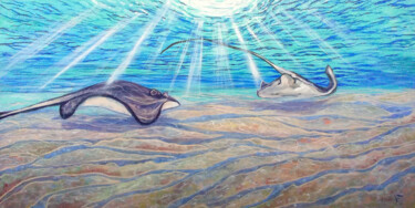 Stingrays On Ocean Bottom Painting Underwater Animal Origina