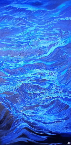 Deep Blue Ocean Water Original Painting Abstract Seascape.