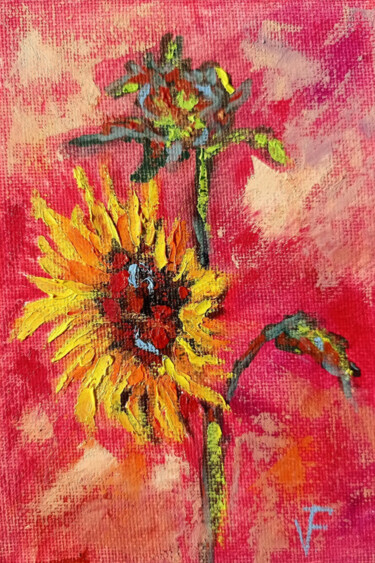 Yellow Sunflower Painting Original Impasto Artwork