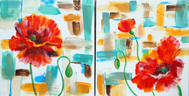 Diptych Red Poppies Abstract Painting