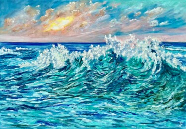 Green Sea Waves Seascape Original Painting.