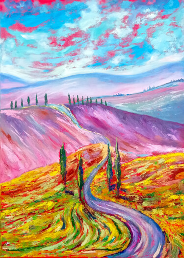 Violet Tuscany Road Summer Landscape.